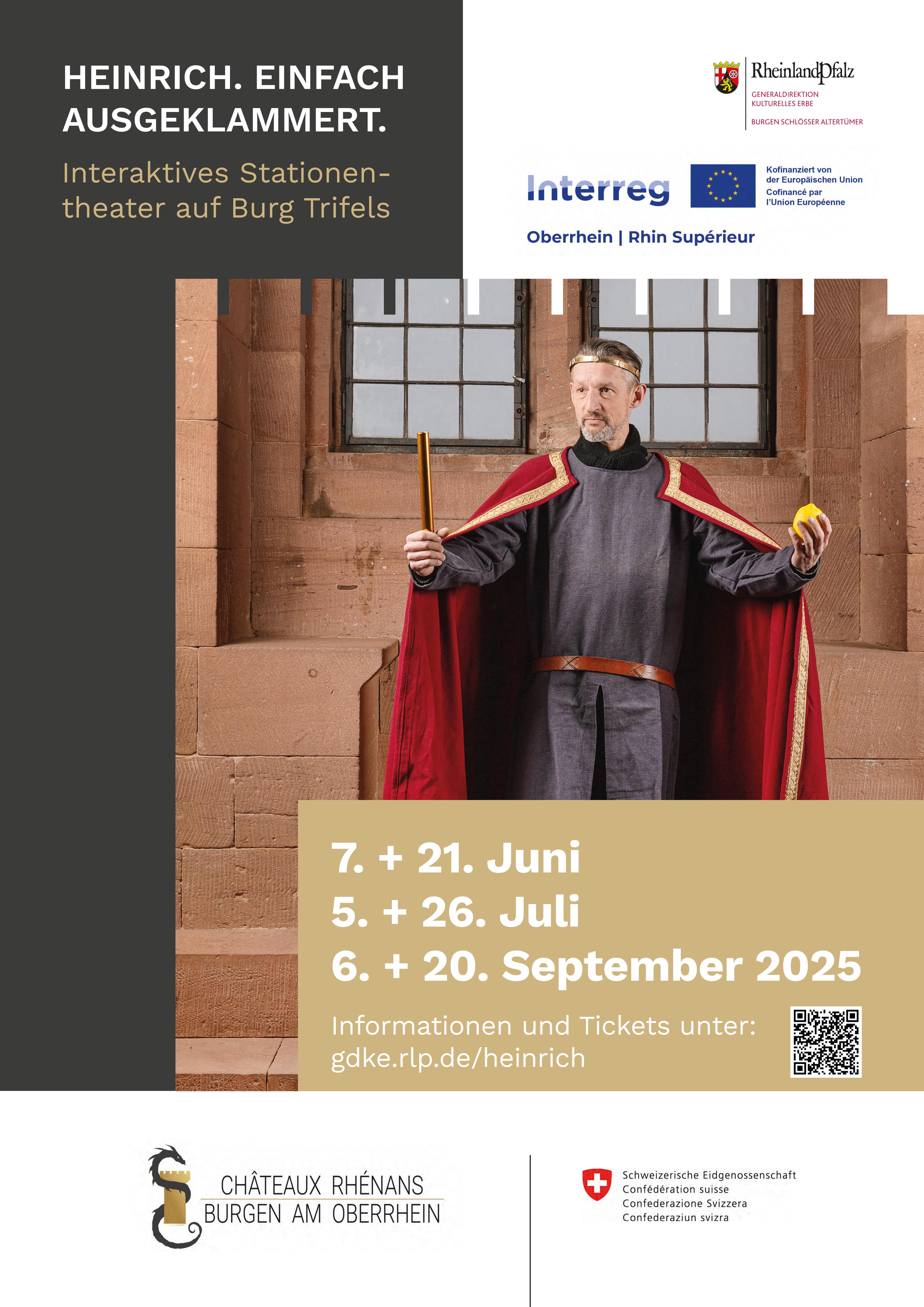 Plakat zur Schauspielführung "Heinrich. Einfach ausgeklammert." auf Burg Trifels